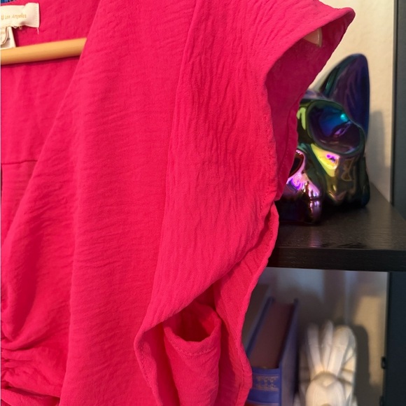 Monteau Fuchsia Bright Pink Tie Front Ruched Dress - Picture 2 of 6